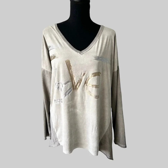 Made In Italy U80257 Faux Suede Acid Dye Long Sleeve - Picture 1 of 13